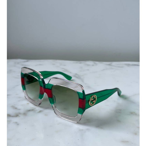 NEW Gucci GG0178S Clear Striped Oversized Square Sunglasses - Picture 2 of 8